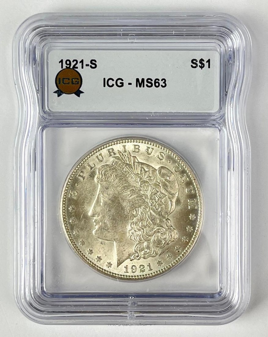 1921 S US Morgan Silver Dollar ICG MS63: 1921 S US Morgan Silver Dollar ICG MS63