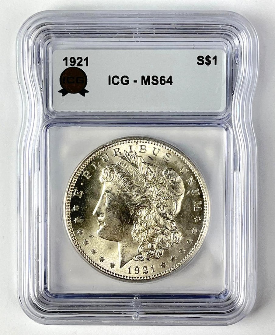 1921 US Morgan Silver Dollar ICG MS64: 1921 US Morgan Silver Dollar ICG MS64