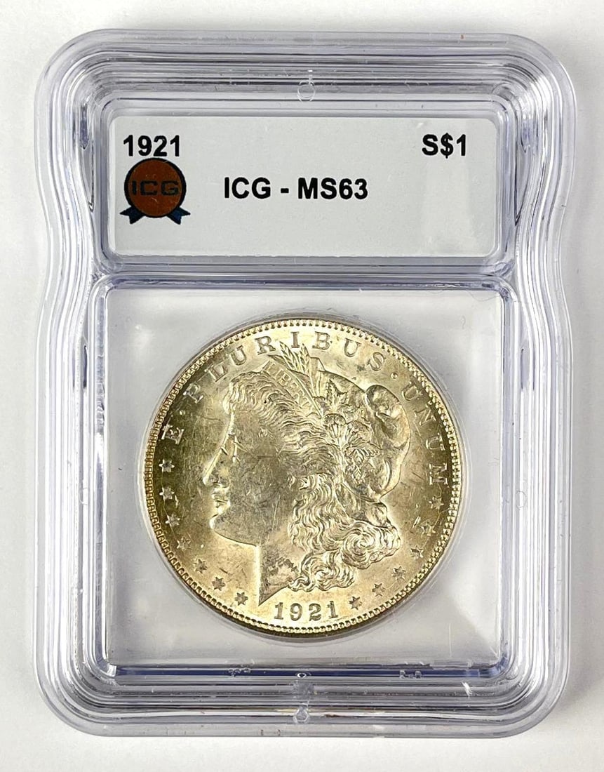 1921 US Morgan Silver Dollar ICG MS63: 1921 US Morgan Silver Dollar ICG MS63