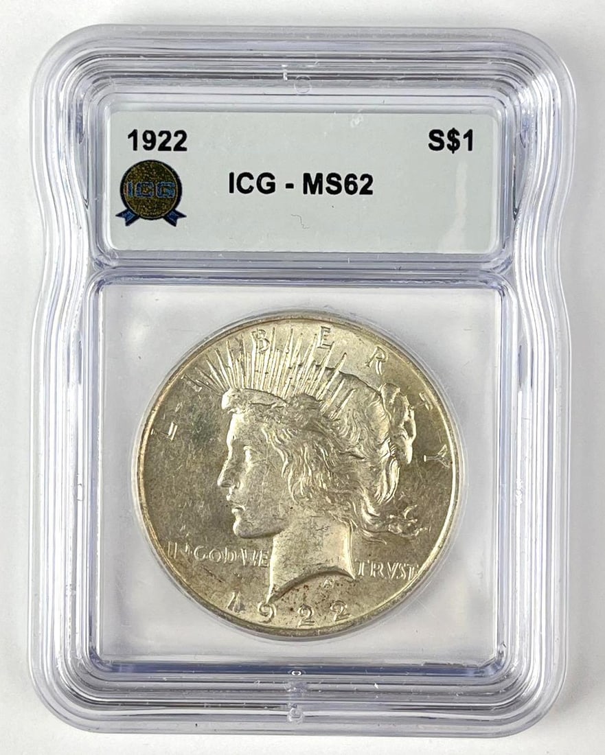1922 US Peace Silver Dollar ICG MS62: 1922 US Peace Silver Dollar ICG MS62