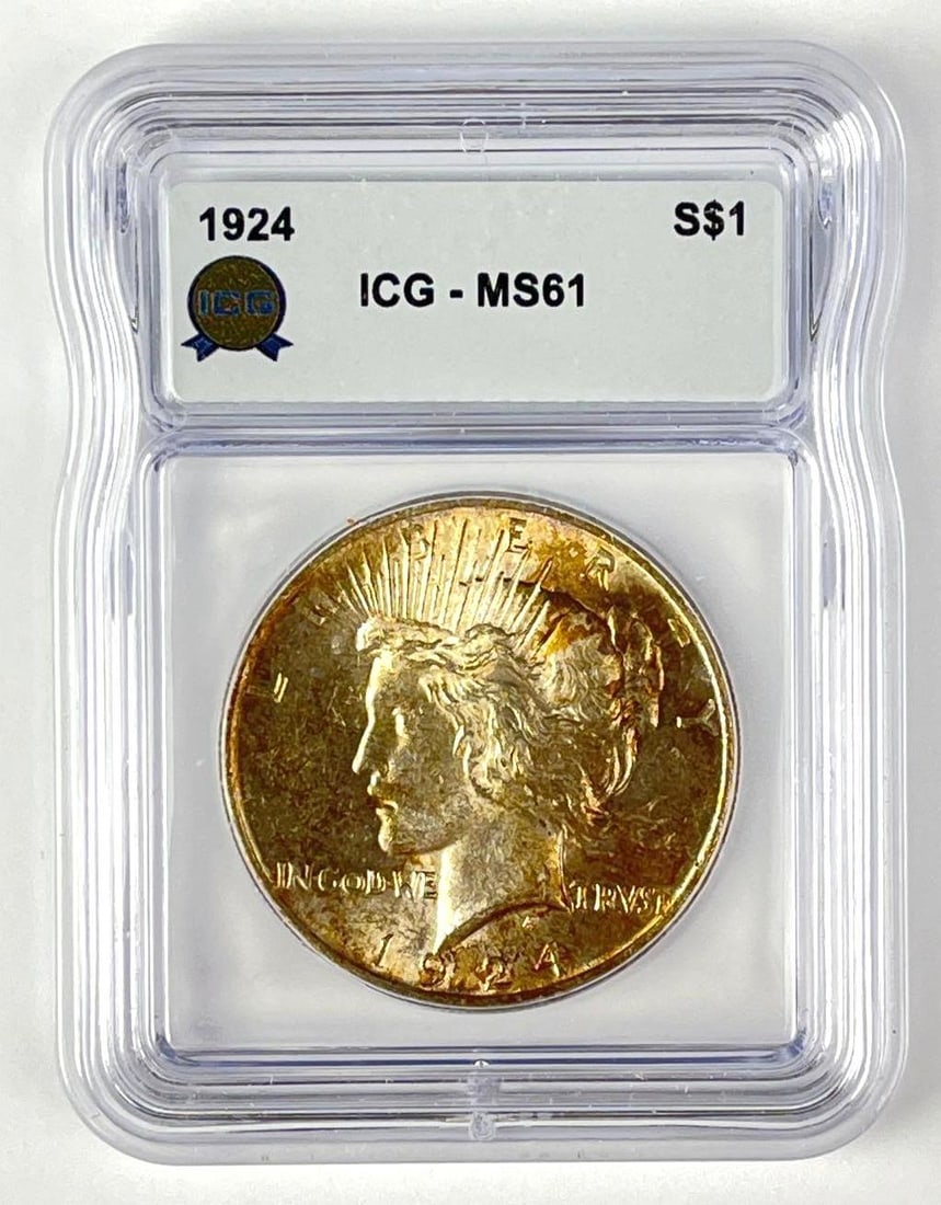 1924 US Peace Silver Dollar ICG MS61: 1924 US Peace Silver Dollar ICG MS61