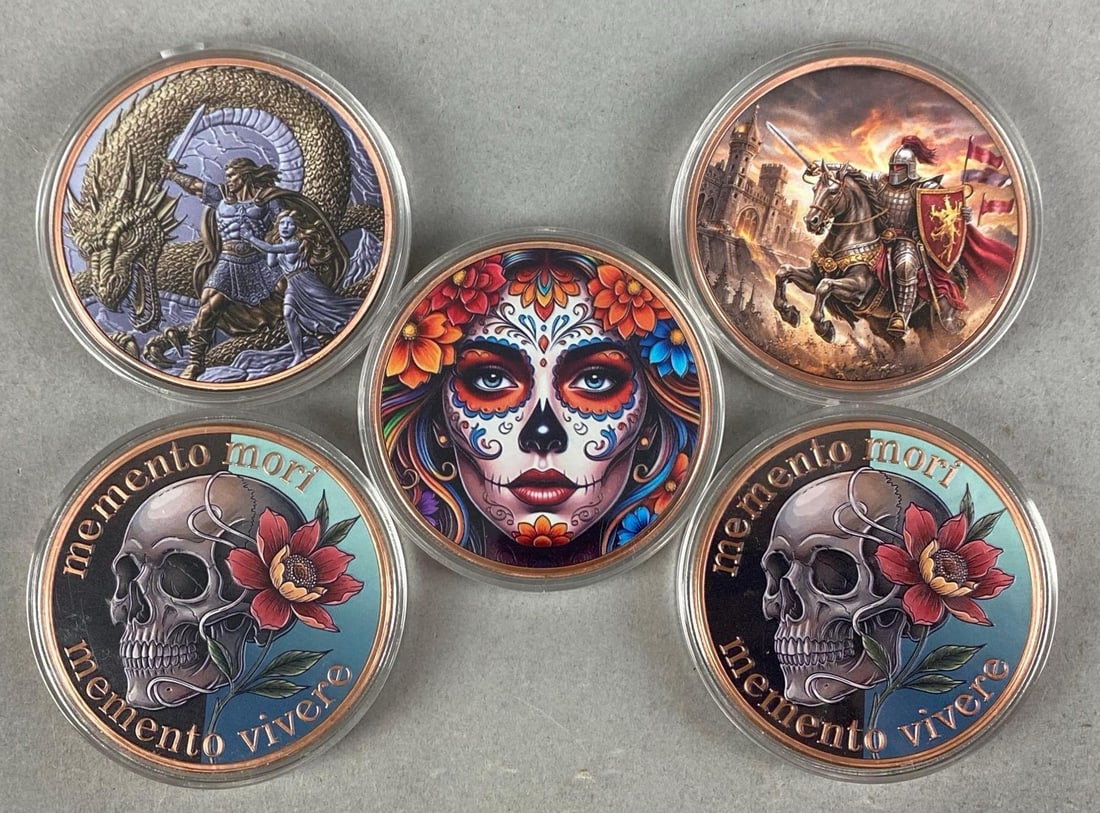 Group of 5 .999 Fine Copper 5 oz Colorized Rounds (1 of 2)