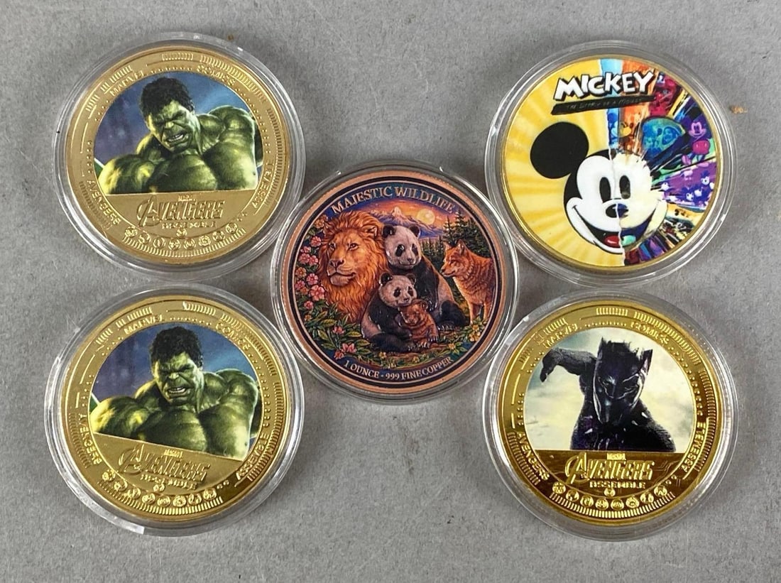 Group of 5 Colorized 1 oz Copper Rounds (1 of 2)