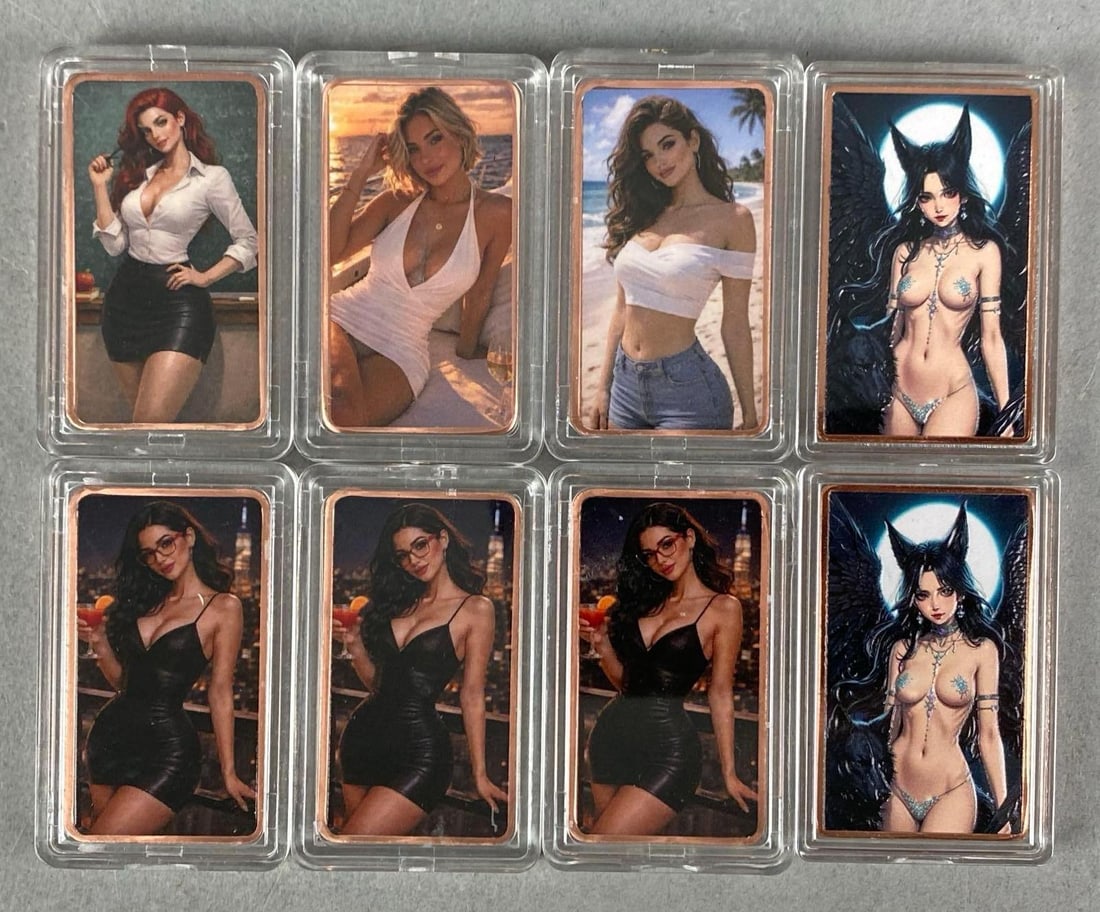 Group of 8 Adult Nude Women Double Sided 1 oz Copper Ingots/Bars (1 of 2)