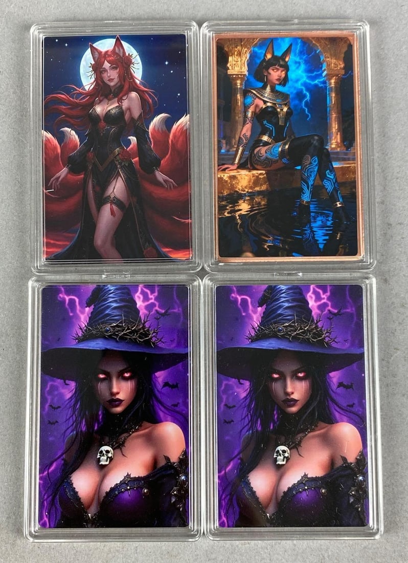 Group of 4 .999 Copper 1 oz Fantasy Women Ingot/Bars (1 of 2)