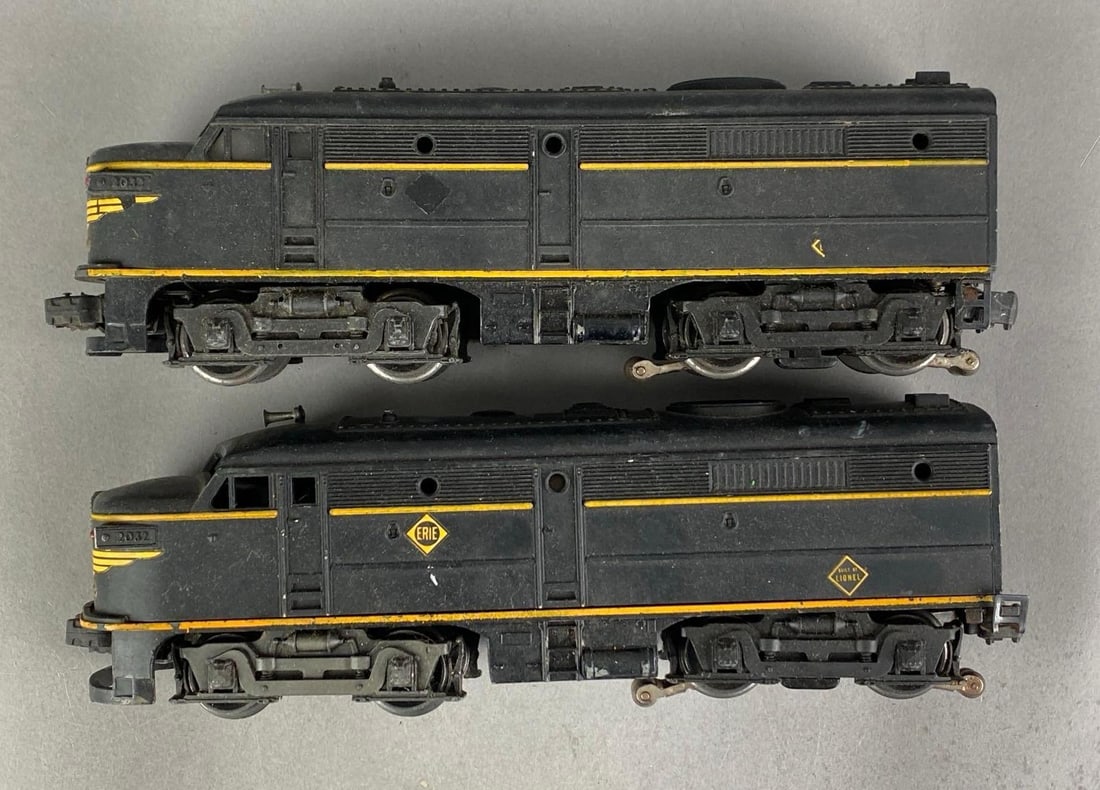 Group of 2 Lionel O Scale Erie Line Diesel Locomotives: Untested, each measures 11 inches in length
