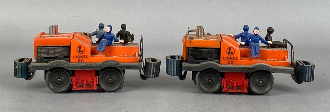 Group of 2 Lionel No. 50 Motorized Gang Car: each measures 5 3/4 inches L