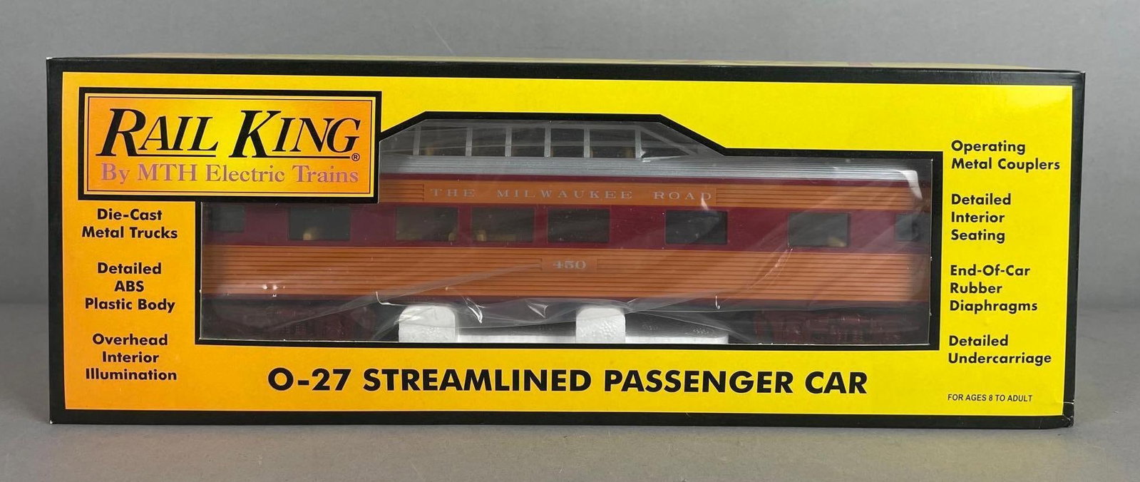 MTH Rail King O Scale Streamlined Vista Dome Passenger Car: The Milwaukee road, original packaging