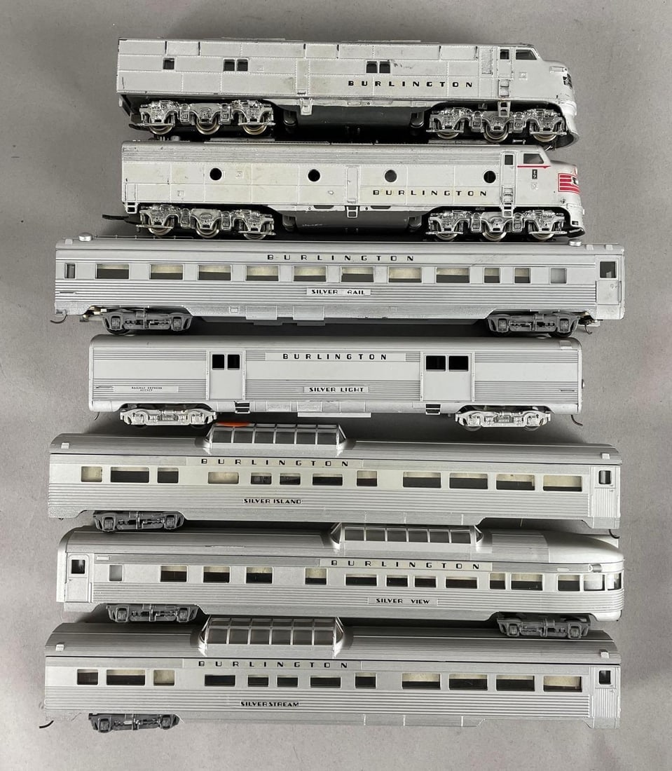 Group of HO Scale Burlington Silver Streak Zephyr Locomotives and Passenger Cars (1 of 3)