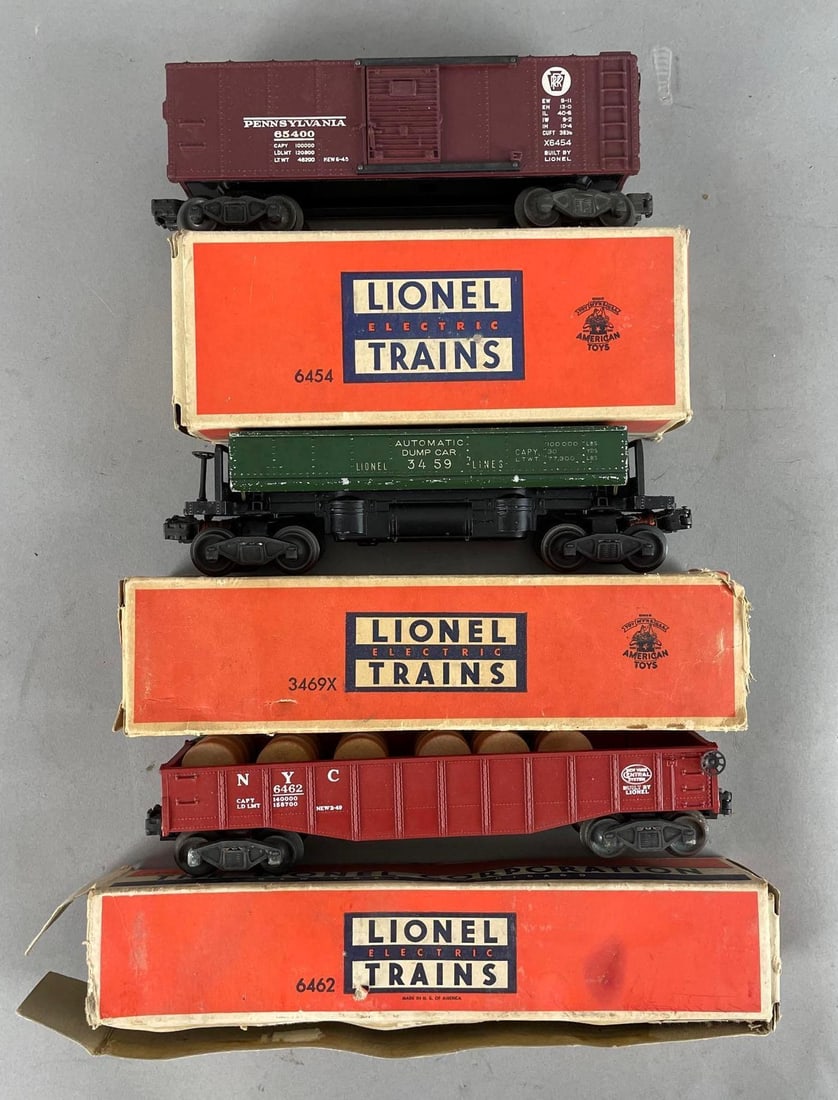 Group of 3 Lionel O Scale Train Cars: Includes original boxes, barrels