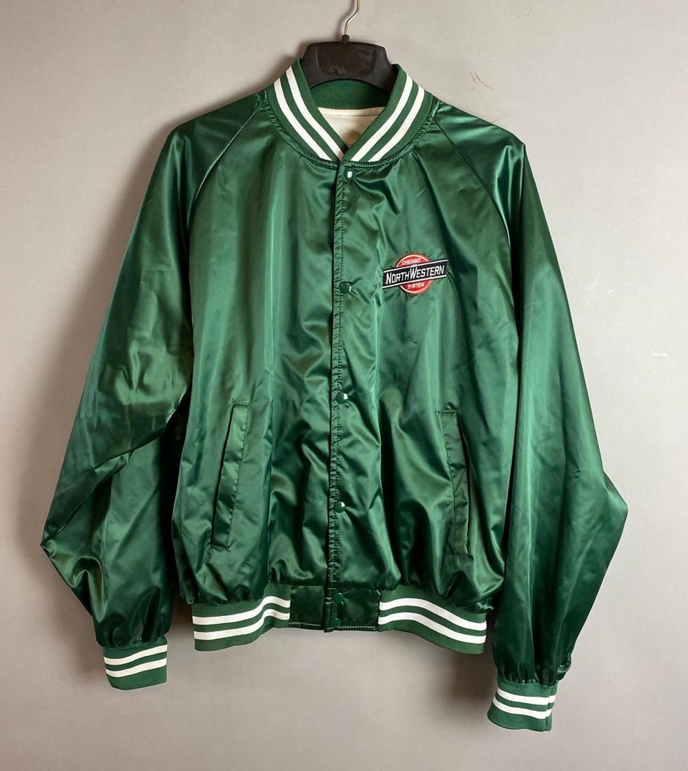 Vintage 2XL Chicago and Northwestern Satin Bomber Jacket (1 of 3)
