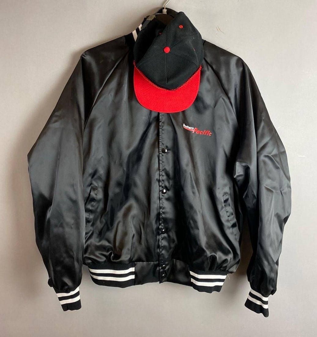 Vintage 2XL Southern Pacific Satin Bomber Jacket and Hat (1 of 6)