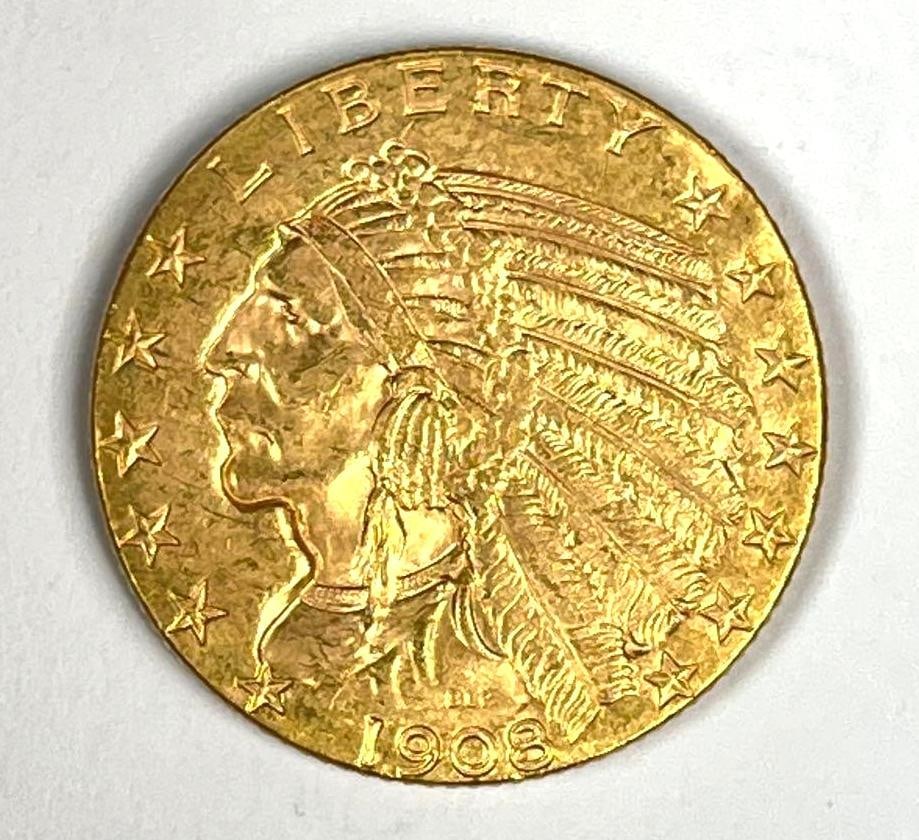 1908 US $5 Indian Head Gold Coin (1 of 2)