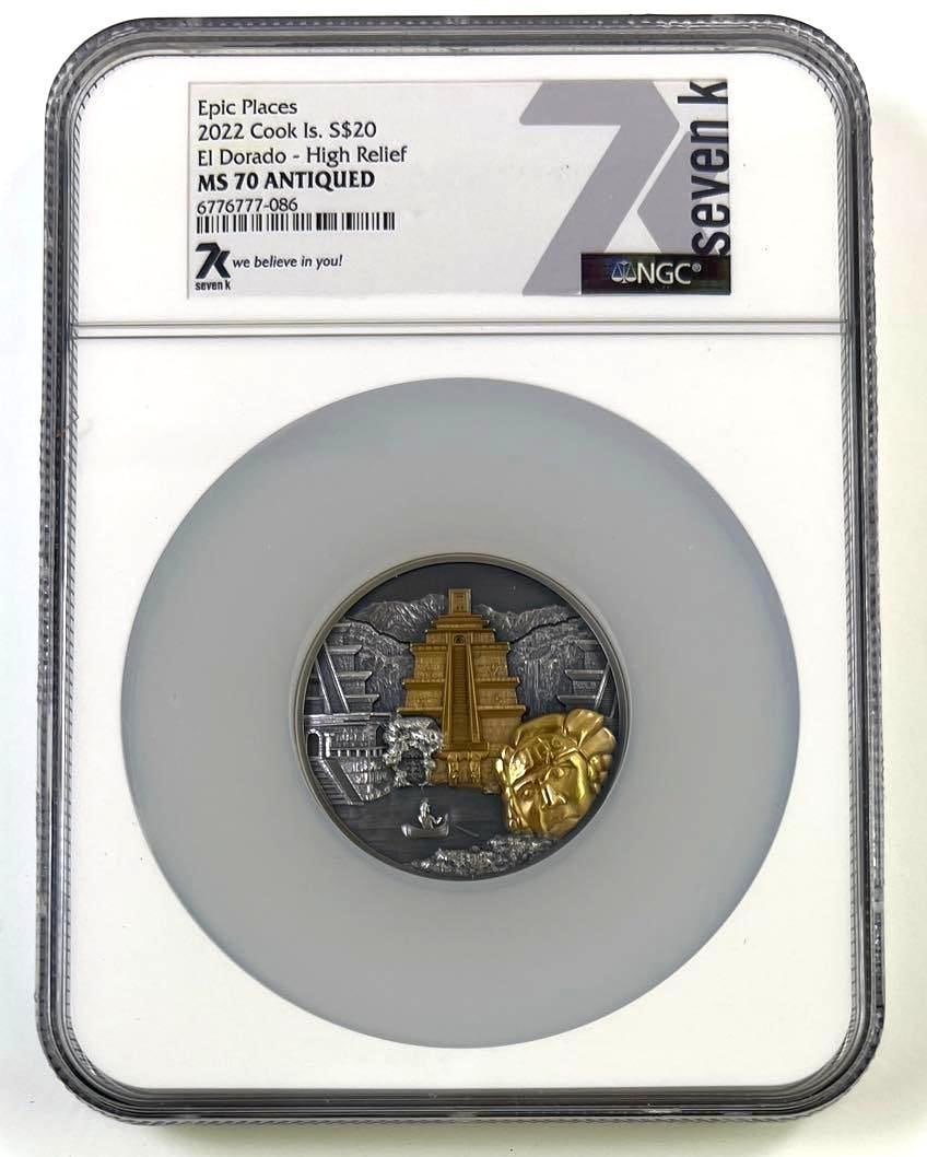 2022 Cook Islands $20 Epic Places El Dorado High Relief Antiqued NGC MS70 3 oz Silver Coin (1 of 2)