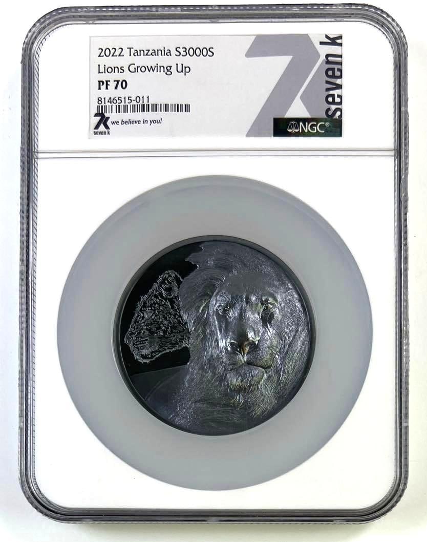 2022 Tanzania 5 oz Silver 3000 Shillings Lions Growing Up NGC PF70 Proof Coin: 2022 Tanzania 5 oz Silver 3000 Shillings Lions Growing Up NGC PF70 Proof Coin