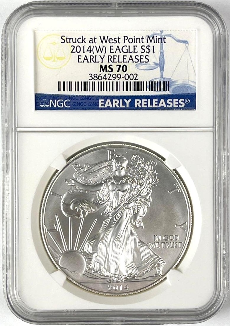 2014 W US $1 America Silver Eagle 1 oz Fine Silver NGC MS70: 2014 W US $1 America Silver Eagle 1 oz Fine Silver NGC MS70