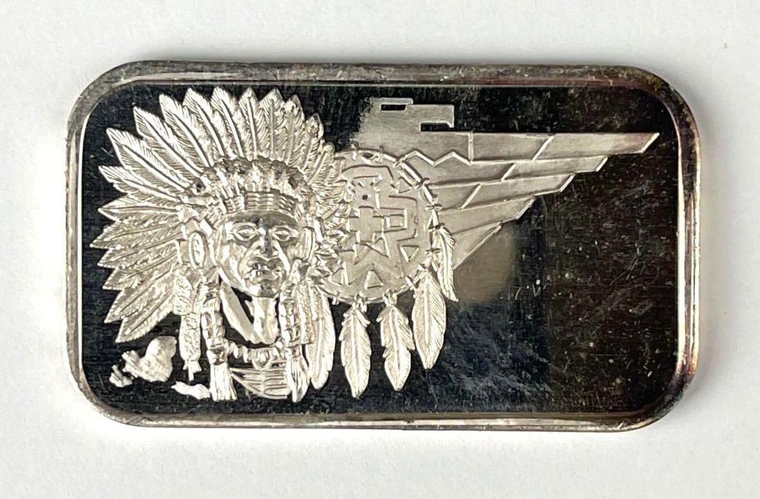 SilverTowne Native American Chief 1 oz .999 Fine Silver Ingot/ Bar (1 of 2)