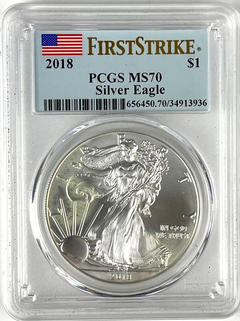 2018 US $1 American Silver Eagle 1 oz Fine Silver PCGS MS70 (1 of 2)