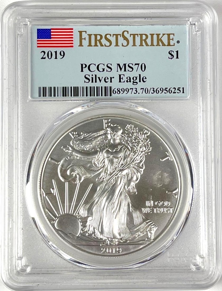2019 US $1 American Silver Eagle 1 oz Fine Silver PCGS MS70: 2019 US $1 American Silver Eagle 1 oz Fine Silver PCGS MS70