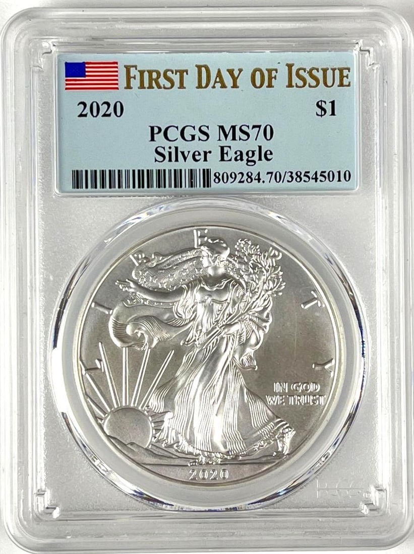 2020 US $1 American Silver Eagle 1 oz Fine Silver PCGS MS70 (1 of 2)