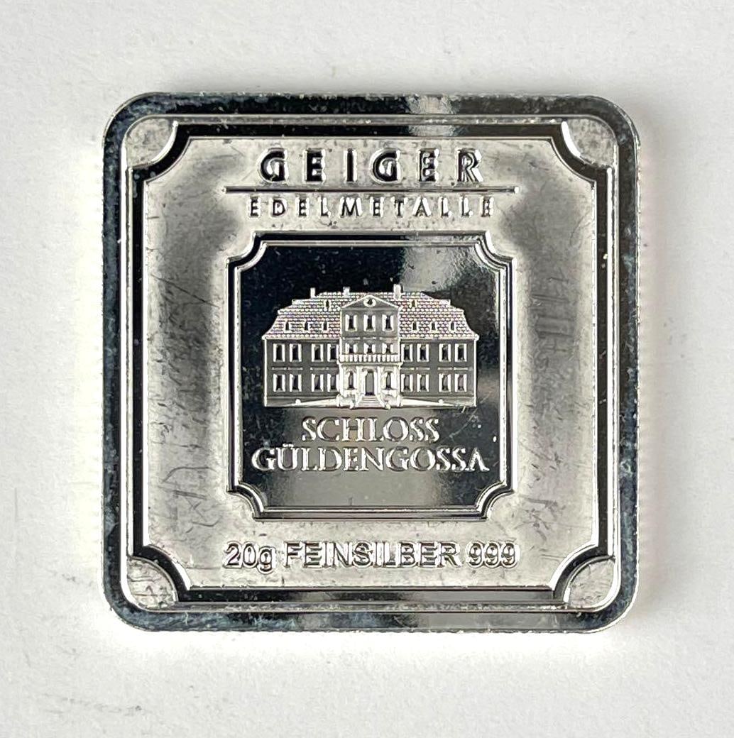 Geiger Edelmetalle Schloss Guldengossa 20 Gram 999 Fine Silver Ingot/ Bar: Geiger Edelmetalle Schloss Guldengossa 20 Gram 999 Fine Silver Ingot/ Bar