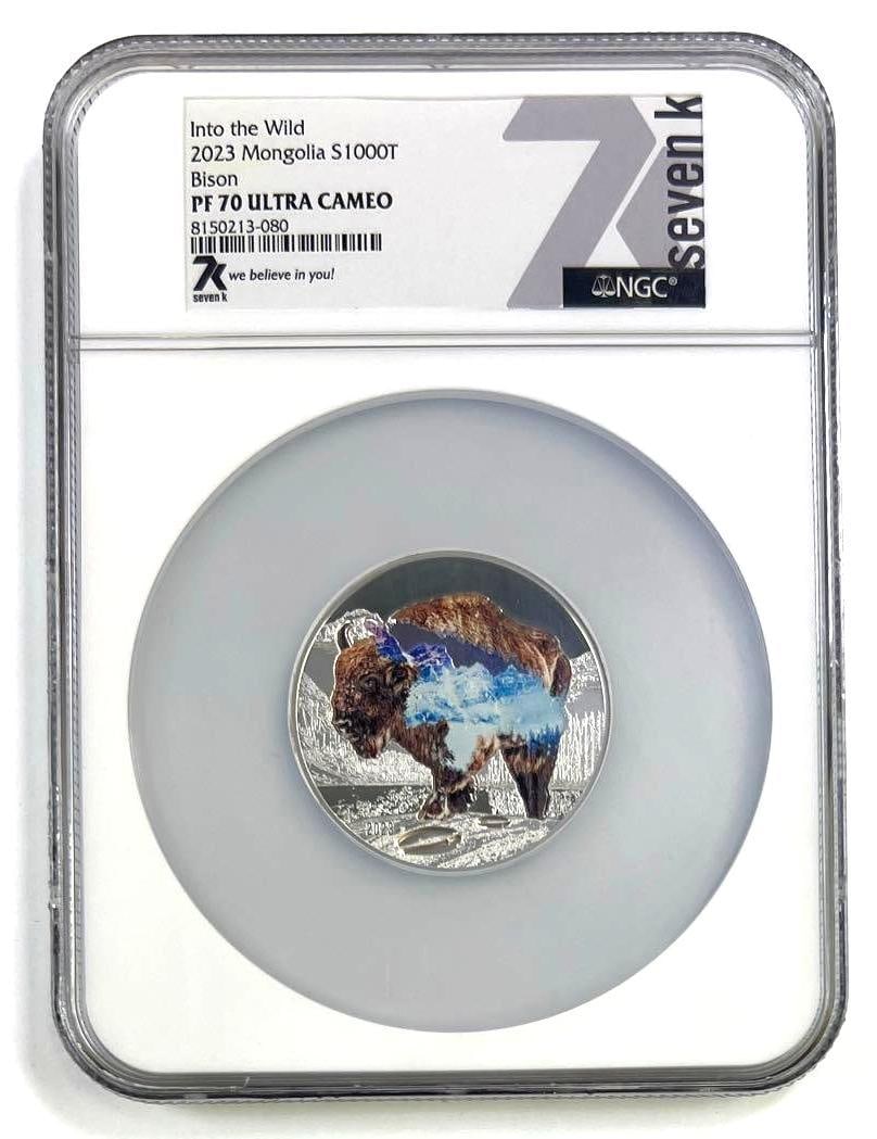 2023 Mongolia Into the Wild Bison 2 oz .9999 Fine Silver Colorized Proof NGC PF70 UCAM (1 of 2)