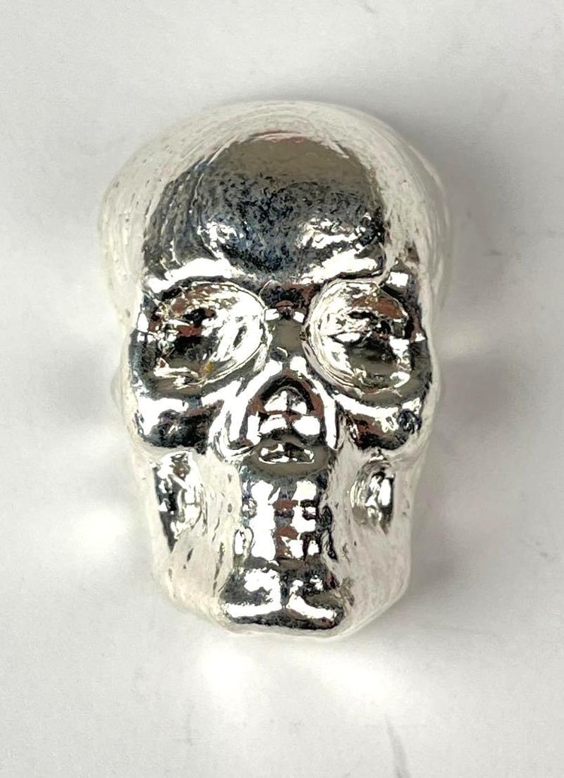 Yeagers Poured Silver Skull 100 Grams 999 Fine Silver Ingot/ Bar: Yeagers Poured Silver Skull 100 Grams 999 Fine Silver Ingot/ Bar