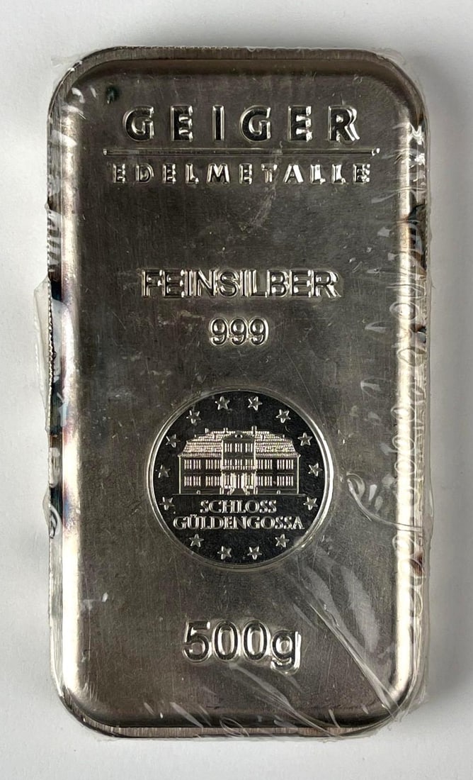 Geiger Edelmetalle Schloss Guldengossa 500 Grams 999 Fine Silver Ingot/ Bar: Geiger Edelmetalle Schloss Guldengossa 500 Grams 999 Fine Silver Ingot/ Bar