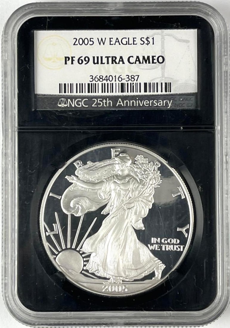 2005 W US $1 American Silver Eagle 1 oz Fine Silver NGC PF69 Ultra Cameo: 2005 W US $1 American Silver Eagle 1 oz Fine Silver NGC PF69 Ultra Cameo