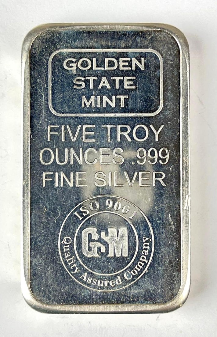 Golden State Mint 5 oz .999 Fine Silver Ingot/ Bar: Golden State Mint 5 oz .999 Fine Silver Ingot/ Bar