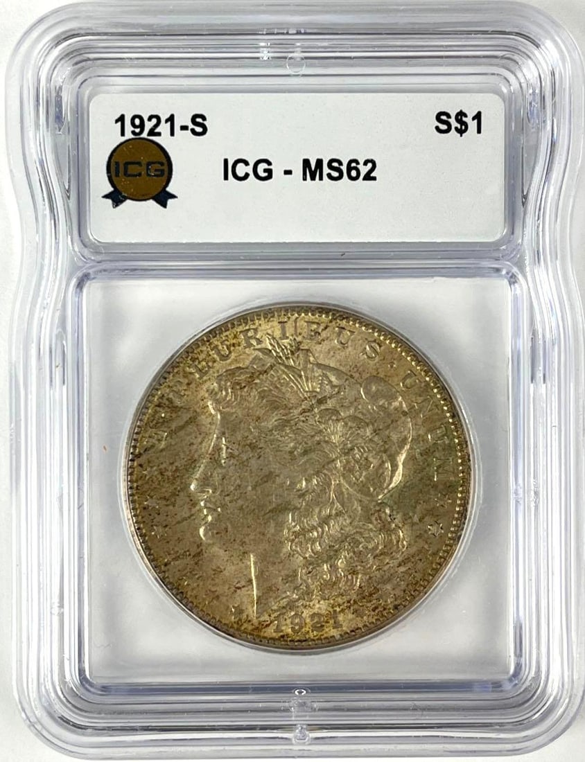 1921 S US Morgan Silver Dollar ICG MS62: 1921 S US Morgan Silver Dollar ICG MS62