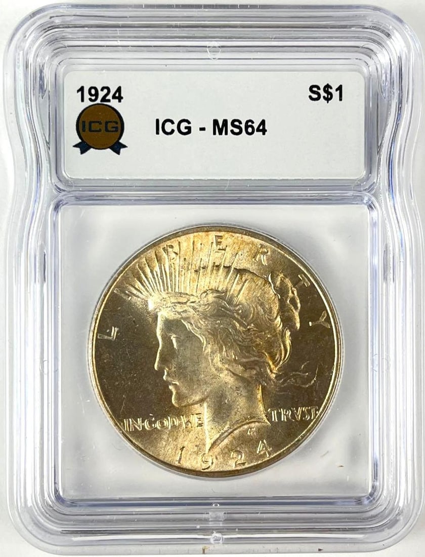 1924 US Peace Silver Dollar ICG MS64: 1924 US Peace Silver Dollar ICG MS64