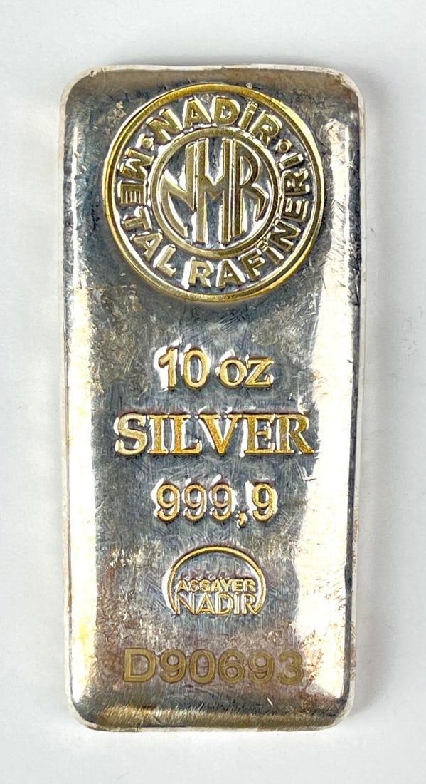 Nadir Metal Refineri 10 oz 999.9 Fine Silver Ingot/ Bar: Nadir Metal Refineri 10 oz 999.9 Fine Silver Ingot/ Bar