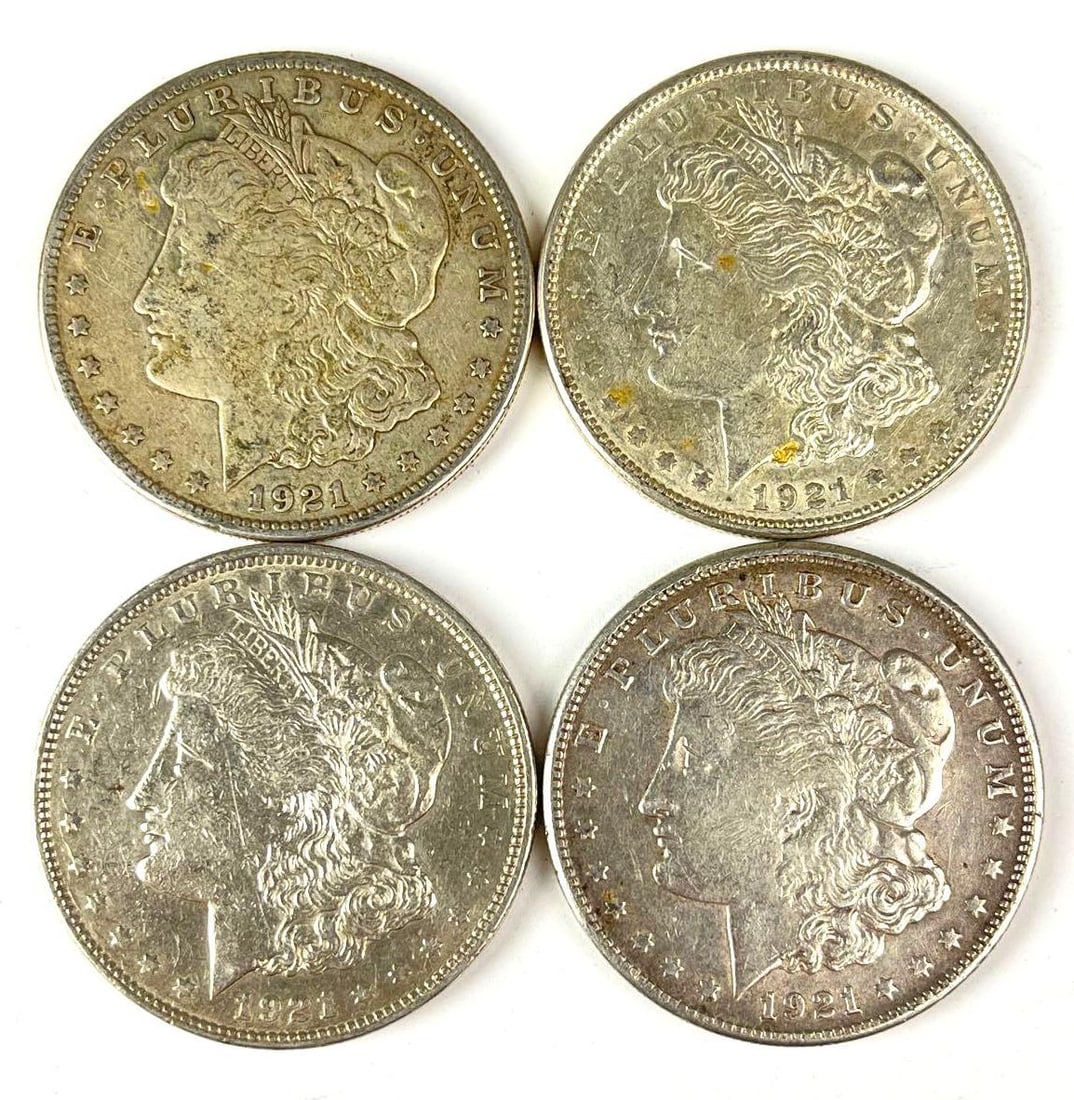 Group of 4 1921 US Morgan Silver Dollars: Group of 4 1921 US Morgan Silver Dollars