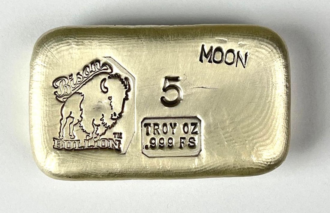 Bison Bullion Hand Poured Moon 5 oz .999 Fine Silver Ingot/ Bar (1 of 3)