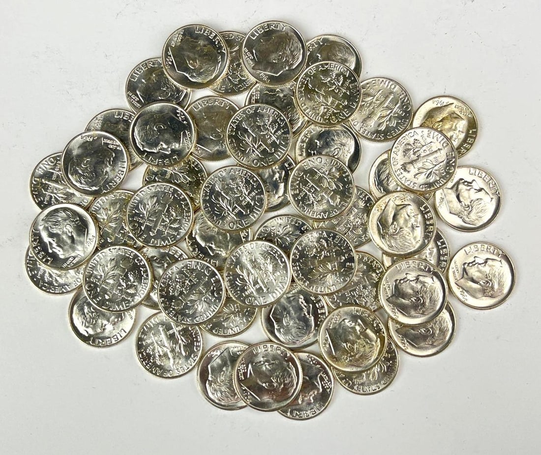 Group of 50 1964 US Roosevelt Silver Dimesvv: Group of 50 1964 US Roosevelt Silver Dimesvv