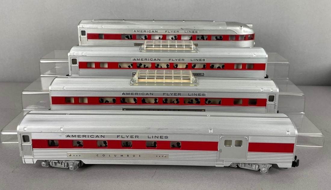 Group of American Flyer S Scale Streamline Passenger Train Cars: Hamilton, Columbus, Washington