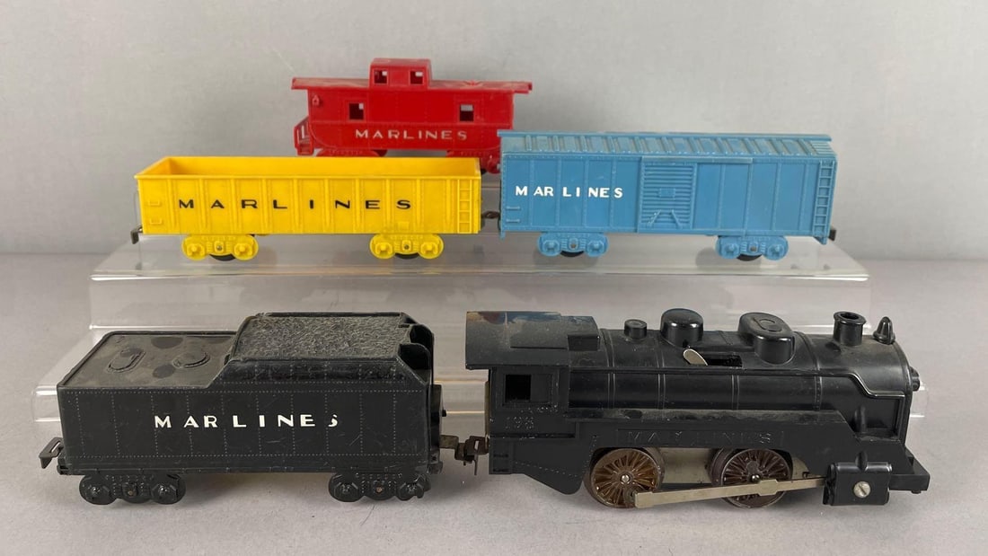 Marx O Scale MarLines Wind-Up Steam Locomotive and Freight Train Cars: Untested