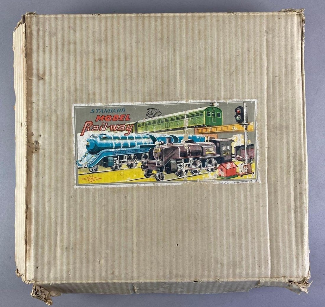 Sakai S Scale Model Rail-way Train Set: untested in original box, complete set, box measures 16 inches H x 16 inches W x 3 inches D