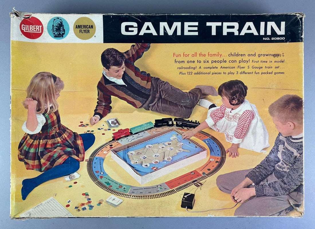 Gilbert American Flyer S Scale Game Train Set: Untested in original box, set seems complete, shelf wear shown, box measures 16 inches H x 23 inches W x 3 inches D