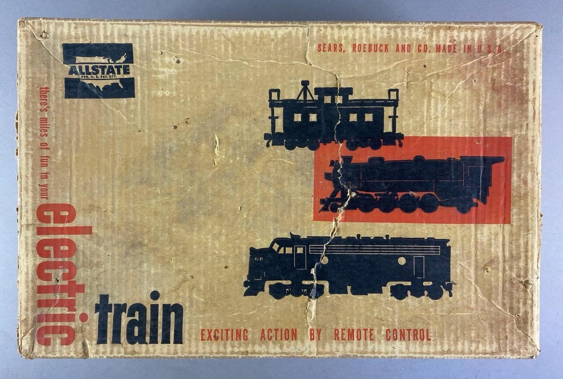Marx Sears Allstate O Scale No. 9625 R/C Electric Train Set: Untested in original box, complete set, box measures 11 1/2 inches H x 17 3/4 inches W x 7 inches D