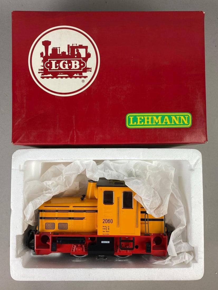 LGB 2060H G Scale Schoema Electric Track Maintenance Locomotive: Like new in original packaging. Made in west Germany. Packaging measures H 6 x W 9 x L 13 inches.