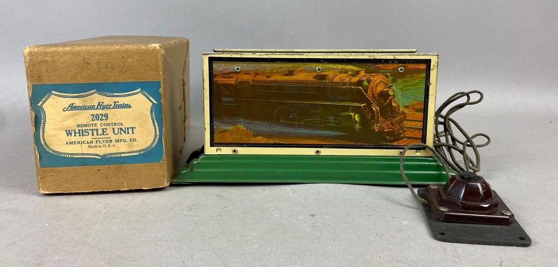 1950s American Flyer No.2029 Whistle Unit S Gauge Train Building: Like new in original packaging. Measures H 4 x W 3 1/2 x L 9 inches. Will need rewiring.