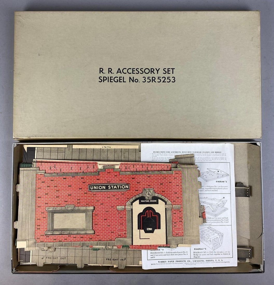 Vintage 1950s Built-Rite Railroad Station and Bridge Set: Like new in original packaging.