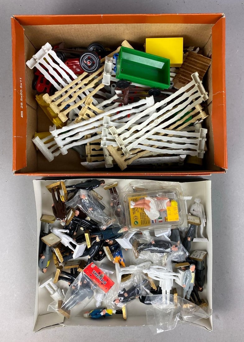 Group of G Scale President Figures and More: Includes building, farm equipment, and more. Largest measures 3 inches tall.