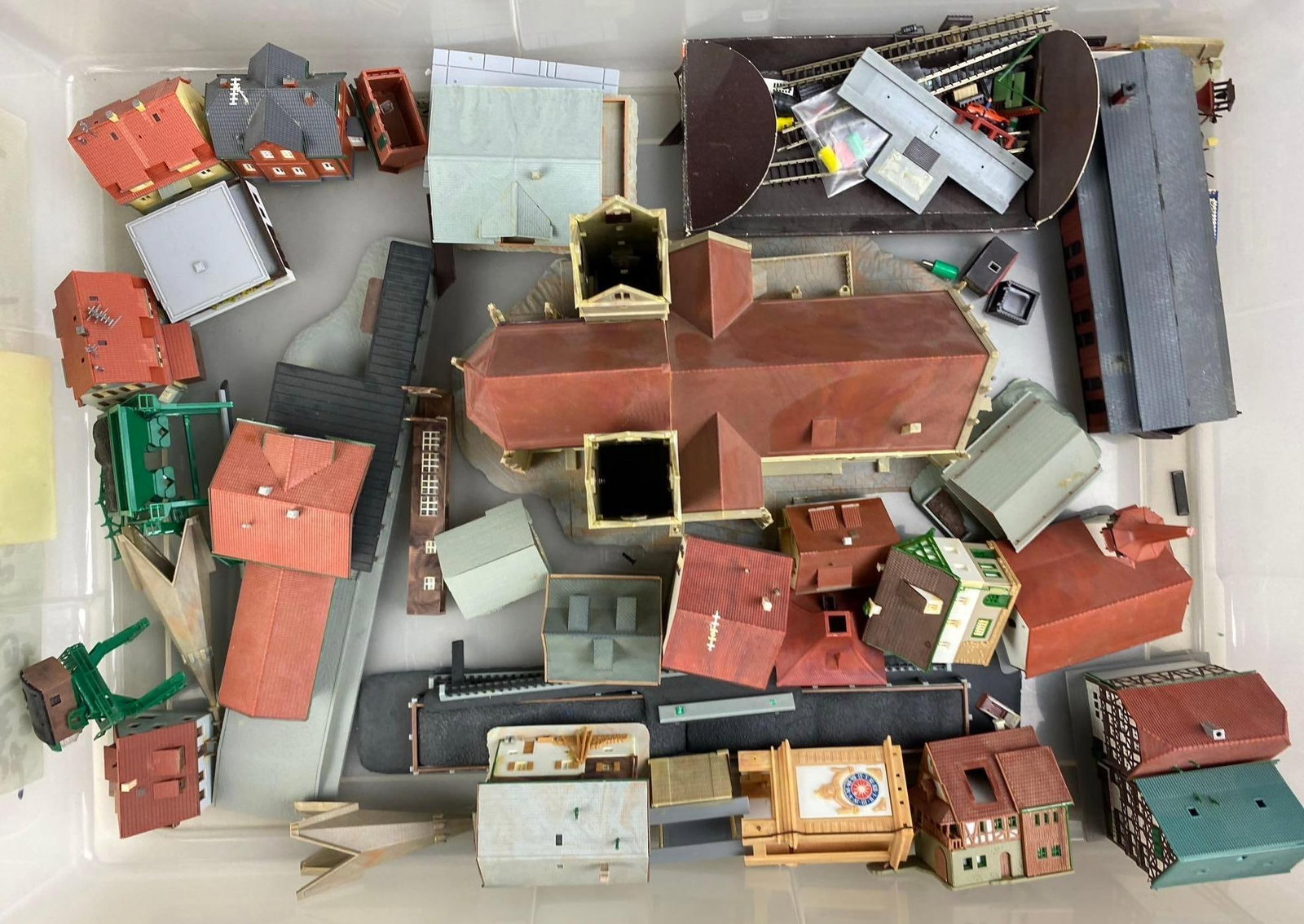 Vintage West German Kibri N Scale Village Kit: May have small pieces broken off. Largest price measure 9 inches in length.