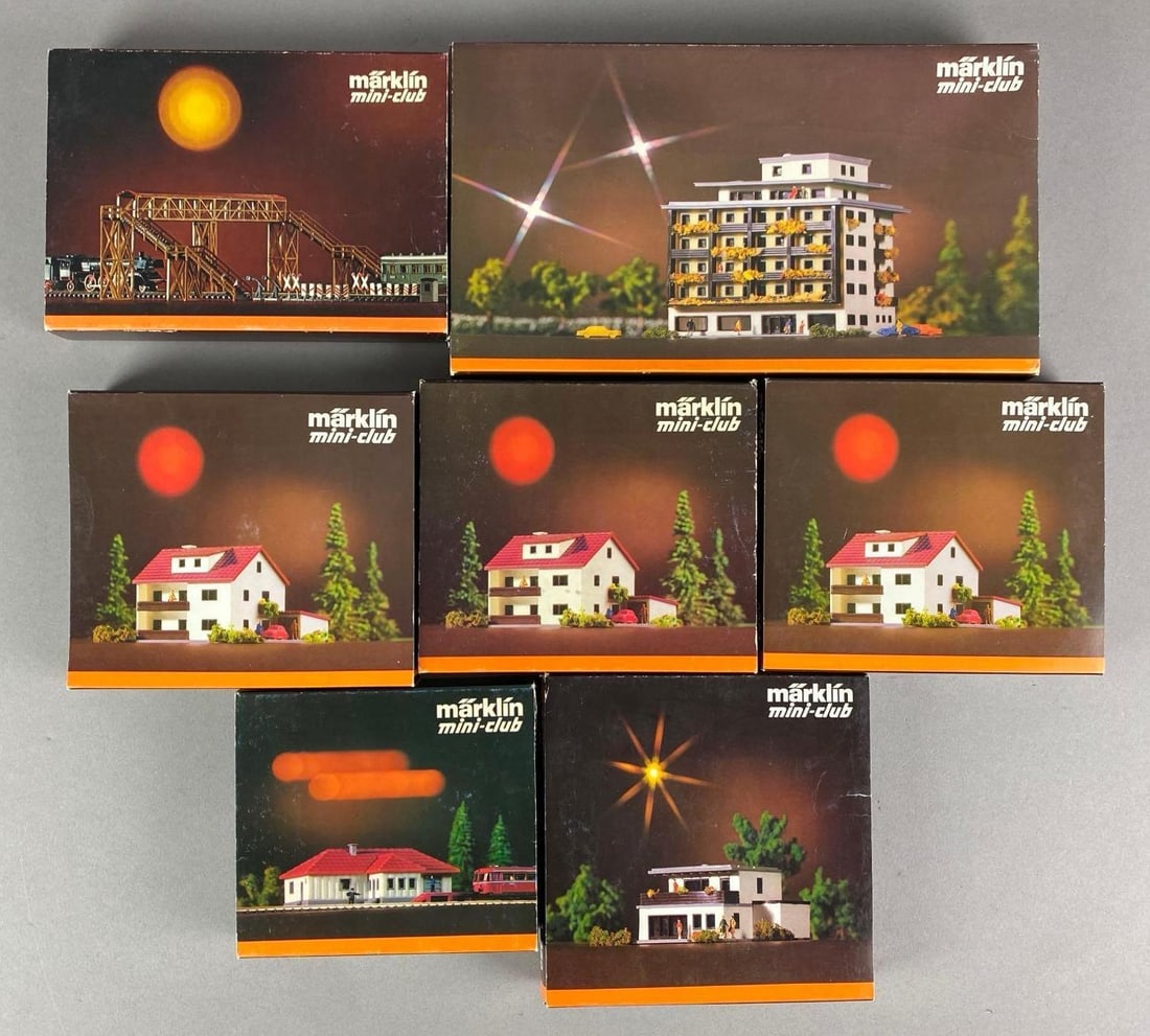 Group of 7 Marklin Z Scale Mini Club Buildings: Includes apartment, station building, modern house and more