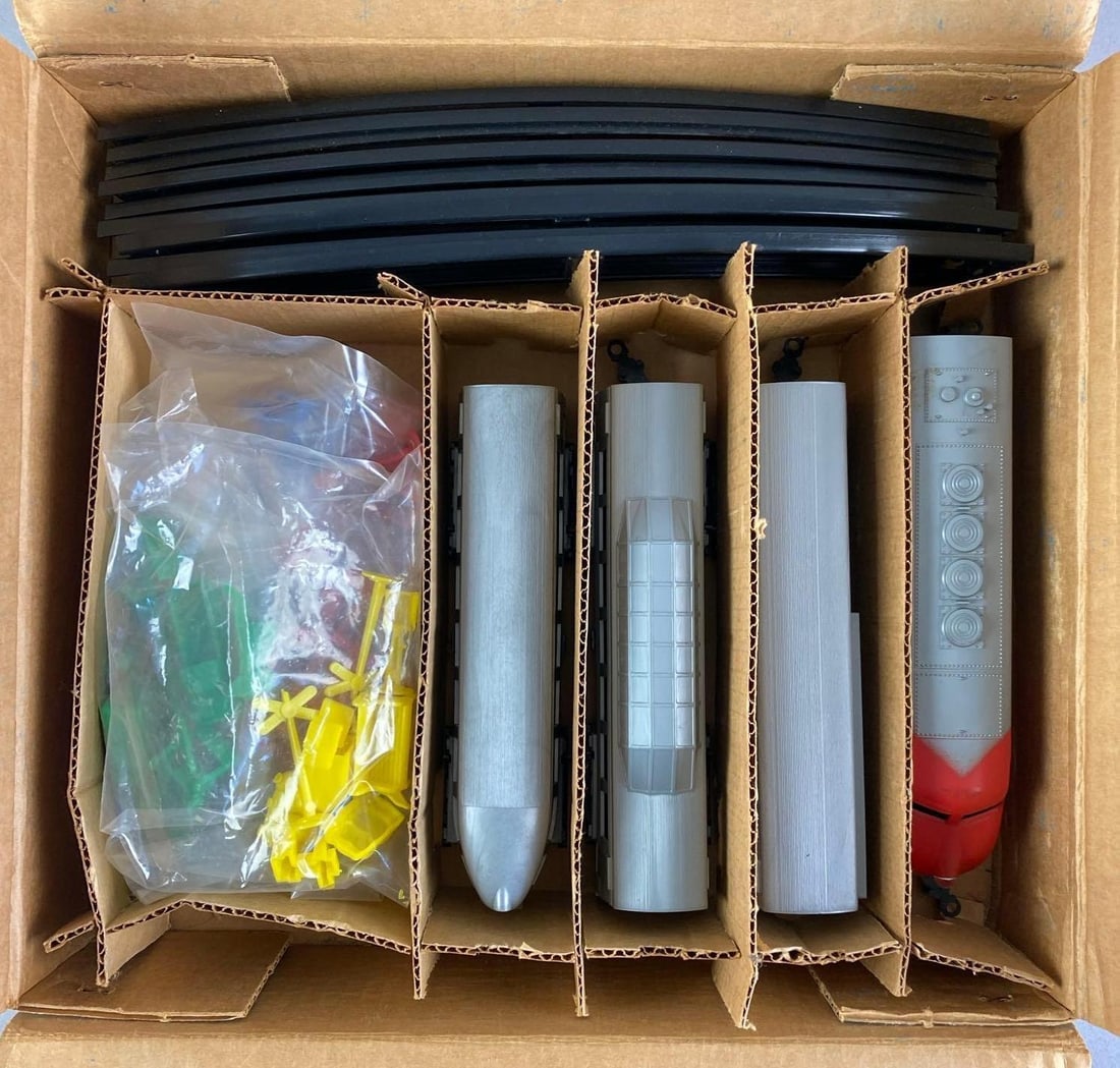 SAGO Model Train Starter Set: In original shipping box, locomotive measures 8 inches L