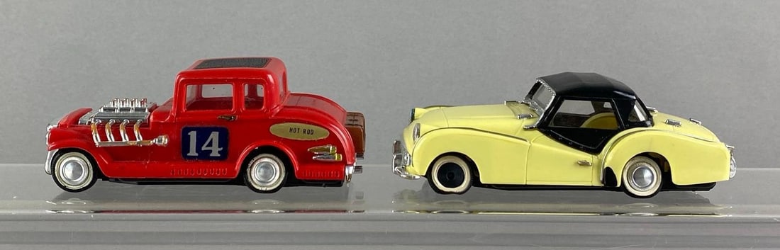 Group of 2 1964 Motorific Ideal Motorific Battery Operated Slot Cars: Untested, includes No. 14 hot rod and Triumph