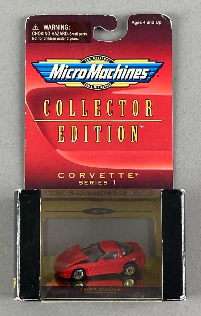 1998 Galoob Micro Machines LE Series 1 Corvette Coupe: 1997 corvette coupe, sealed, shelf wear shown, measures 7 inches H x 4 inches W x 2 inches D